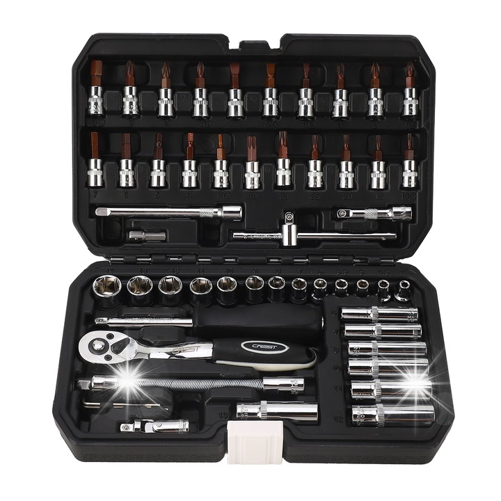 Set chei tubulare si biti, 53 elemente, 1/4", crom-vanadiu, cutie de unelte