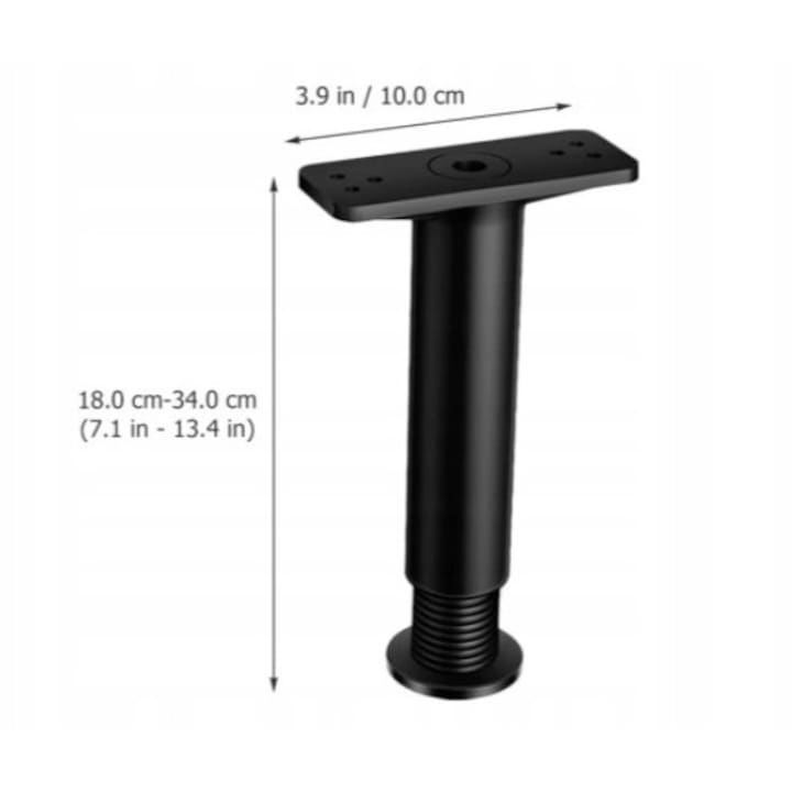 Set 4 picioare reglabile pentru pat, 18-34 cm, din otel, culoare neagra