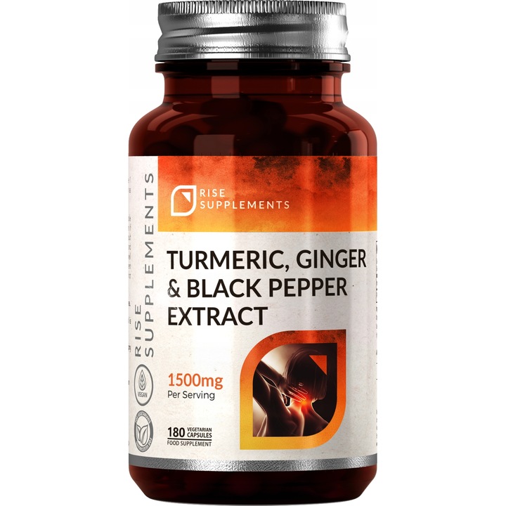 Extract de curcuma, Rise Supplements, ghimbir si piper negru, 180 capsule, 750 mg, suport pentru imunitate si digestie