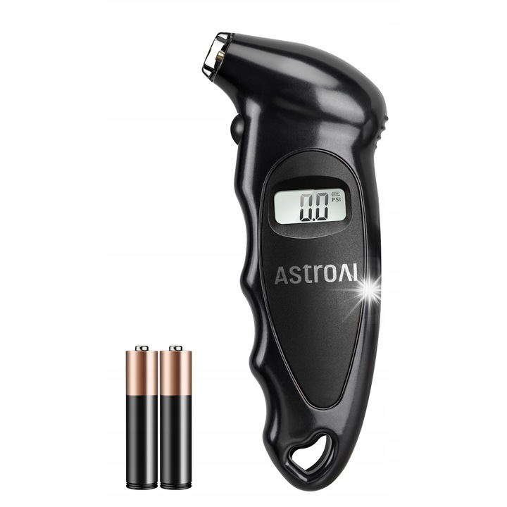 Monitor de presiune in roti, AstroAI, 0-150 PSI, display LCD iluminat, 5.31x2.17x1.06 in, cu 2 baterii AAA incluse