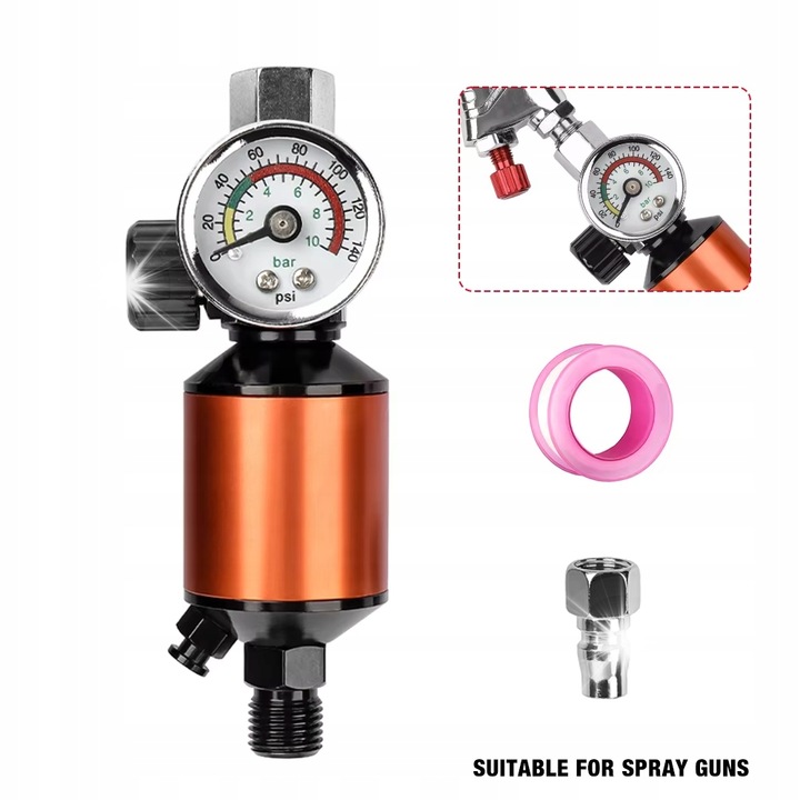 Reductor presiune cu manometru si separator apa-ulei pentru pistol de vopsit, 1/4", 0-10 bar, 600 l/min