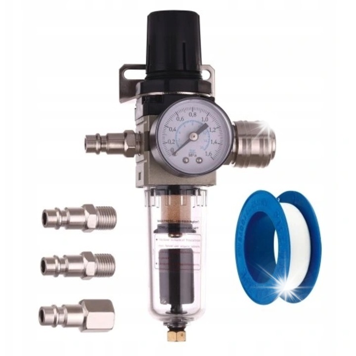 Reductor de presiune cu filtru automat, 1/4, 0,5-8,5bar, 165x40mm, set cu conectori
