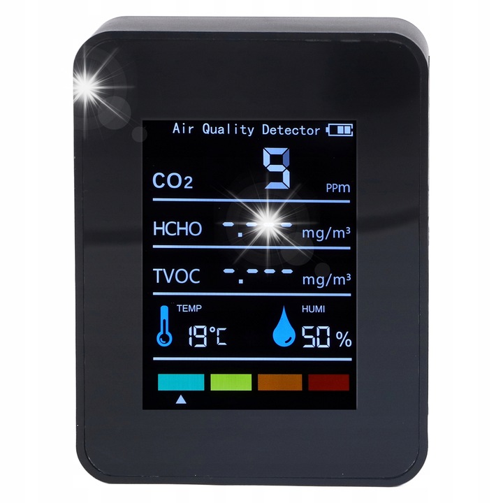 Detector CO2, monitor calitate aer, LCD, umiditate, temperatura, 1x, 400-5000 ppm, negru