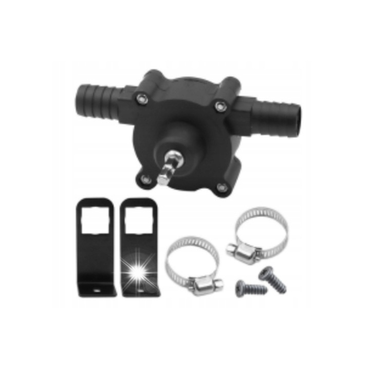 Pompa manuala pentru apa, 12.5x7.0x6.2 cm, neagra, set cu accesorii