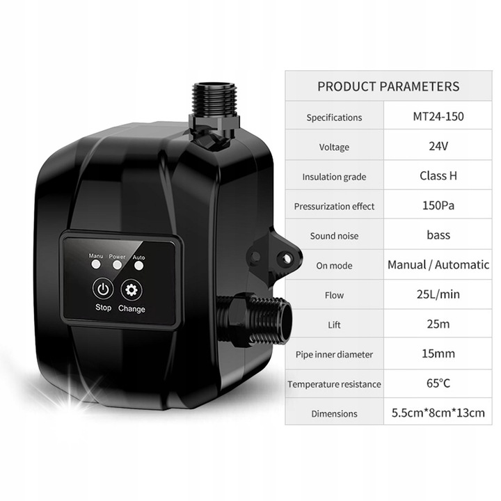 Pompa automata de apa, 24V, 12,5x9x14cm, neagra, set cu adaptor