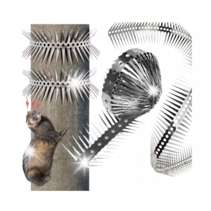 Спойлер за обезсърчаване на животни, 200 см, неръждаема стомана, комплект 2 x 100 см