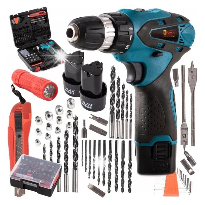 Set wiertare Happy People, 77 piese, cu doua baterii, pentru ateliere si bancuri de lucru