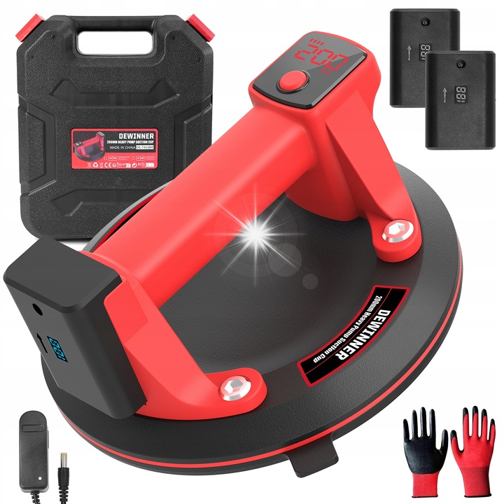 Dispozitiv pentru ridicat placi, cu display LCD, 8 inch, 200 kg, 2 acumulatori 3000mAh, set complet