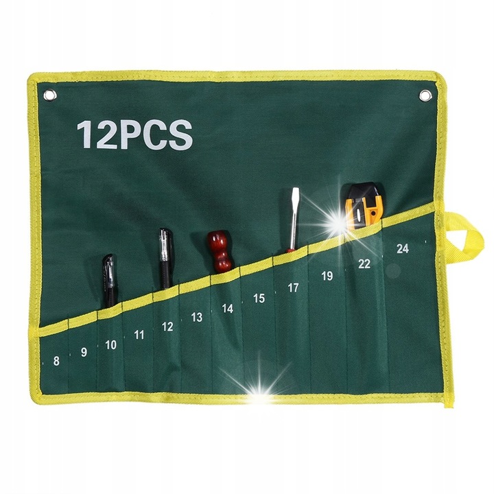 Szerszámtároló táska, 12 rekeszes, zöld, 47x37cm, szett