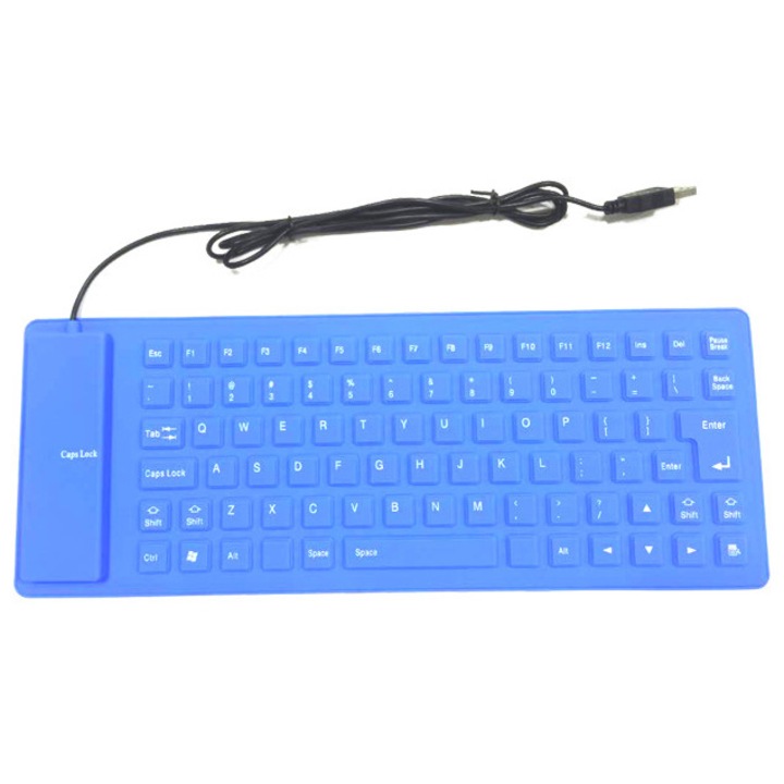 Tastatura, silicon, 85 taste, pliabila, USB, albastra