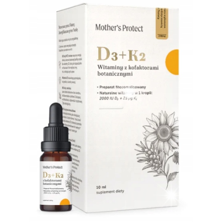 Supliment alimentar, Mother's Protect, Vitamina D3 + K2, 360 picaturi, bio ulei MCT, roscove, 10 ml