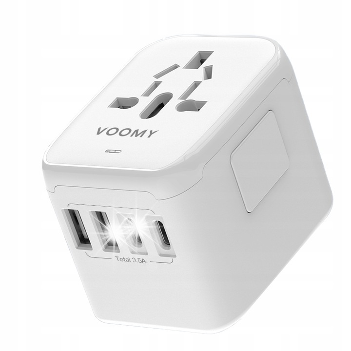 Adaptor de calatorie VOOMY, 2 USB, alb, 55x70x53mm