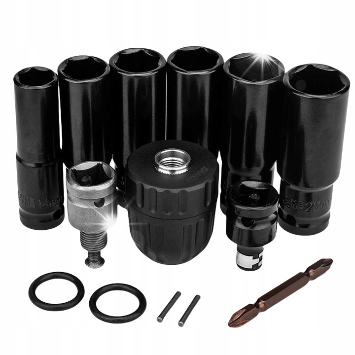 Set de accesorii pentru cheie cu impact Gisam, 6 capete, metal, 14-22mm