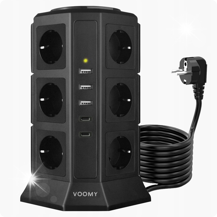Prelungitor Voomy Tower, 12 gniazd UE, 4 porturi USB, 20W, 2M