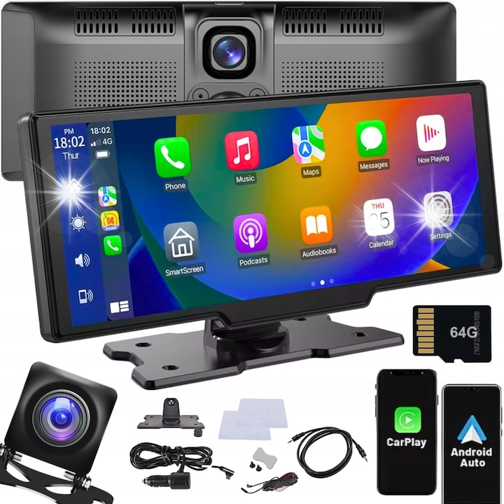 Autó multimédia állomás, 10,26", Bluetooth, Android Auto, Apple CarPlay kompatibilis, tolatókamera, teljes készlet