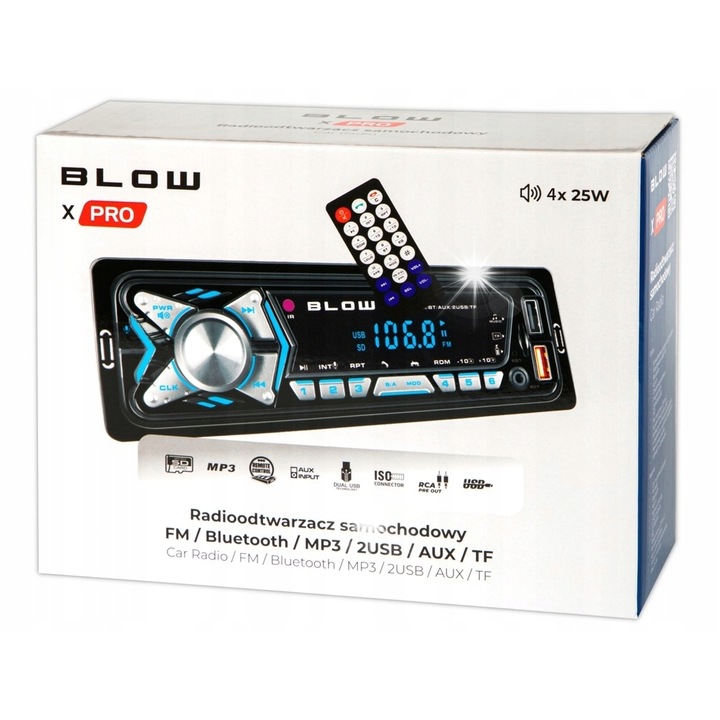 Radio auto BLOW X-PRO 1, Bluetooth, 2xUSB, microSD, negru, 55x185x125mm