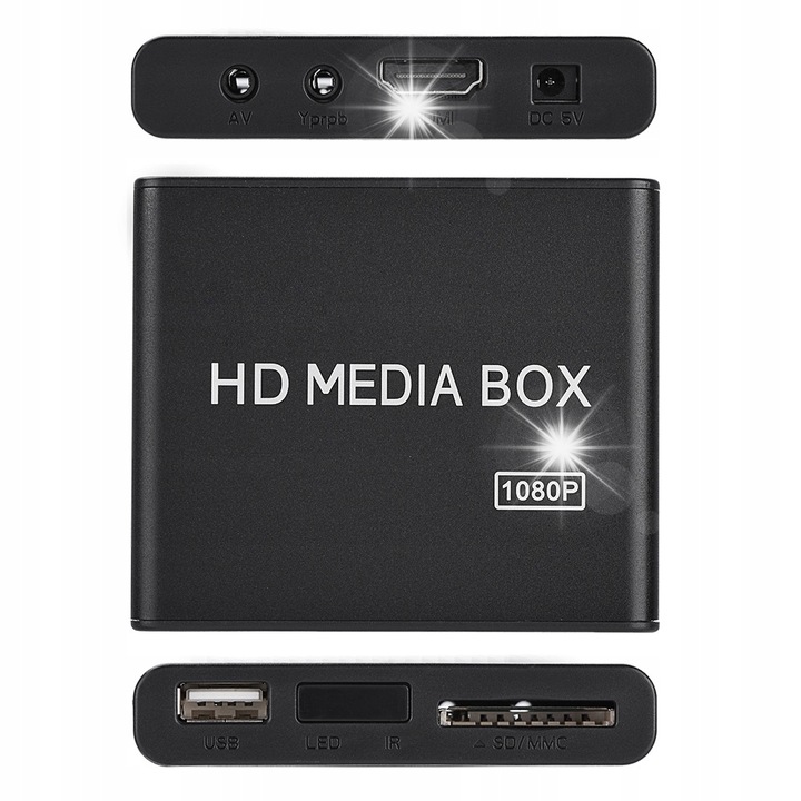 Мултимедиен плейър 1080P, поддържа HDMI, черен, 7.5x6.5x1.5см