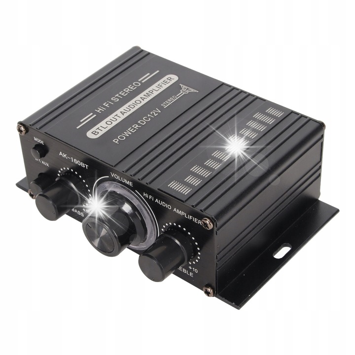 2x20W audio erősítő, Bluetooth 5.0, mély és magas hangszínszabályzó, komplett készlet