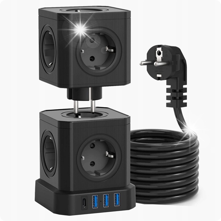 Prelungitor VOOMY S10-C, 10 prize, 2m, 80x80x170mm, negru