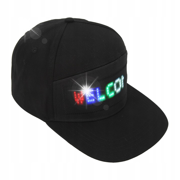 Sapca LED programabila, controlata prin aplicatie, dimensiune ajustabila, bumbac, set cu cablu USB