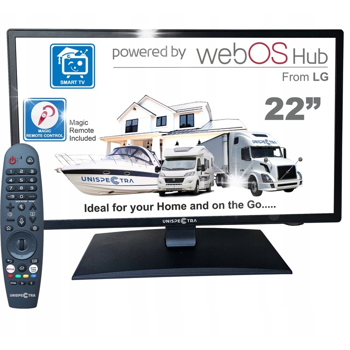 Televizor portabil Unispectra 21,5", Full HD, H265 HEVC, negru