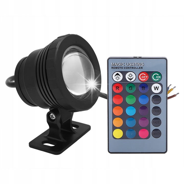 Lampa subacvatica cu telecomanda RGB LED, 5W, negru, 10x7.3cm