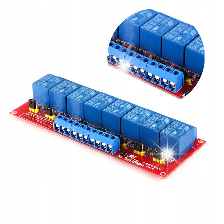 Modul releu 8 canale 12V 10A 250V, dimensiuni 133x55x19mm