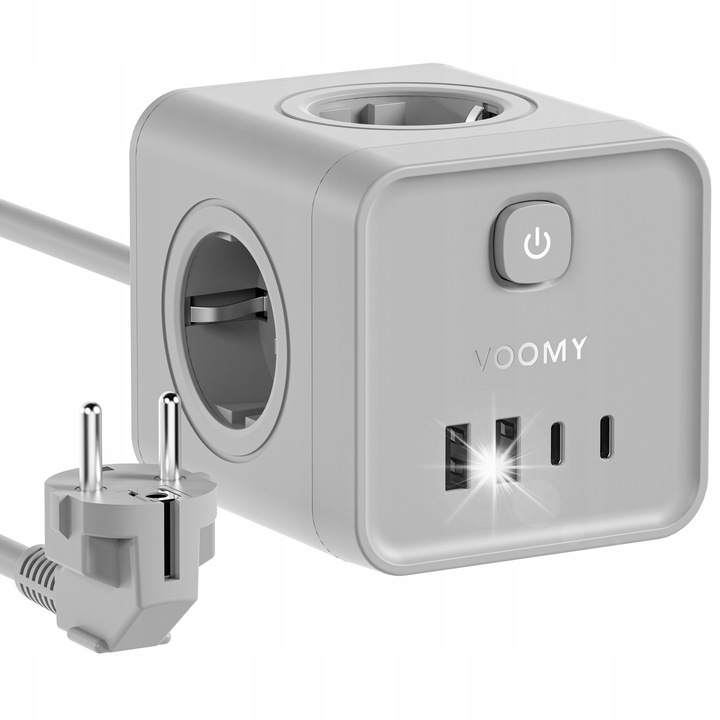 Prelungitor VOOMY Power Cube S7, 4 gniazde, 2 USB-C (20W), 2 USB-A, 2m, gri