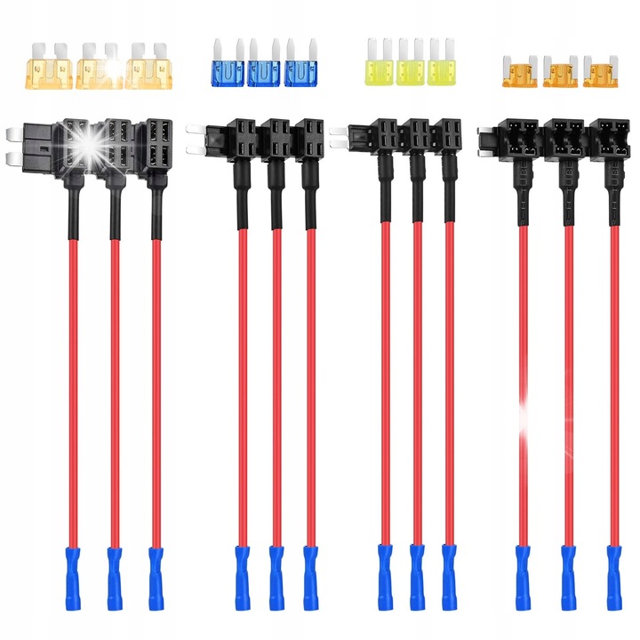 Set 12 sigurante auto 12V, 4 tipuri, 16A, multicolor
