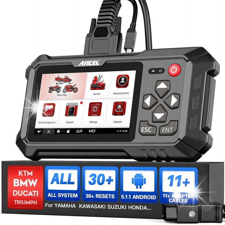 Тестер за диагностика на мотоциклети Ancel MT500 OBD2, 30+ функции за нулиране, многоцветен, 220x116x29mm