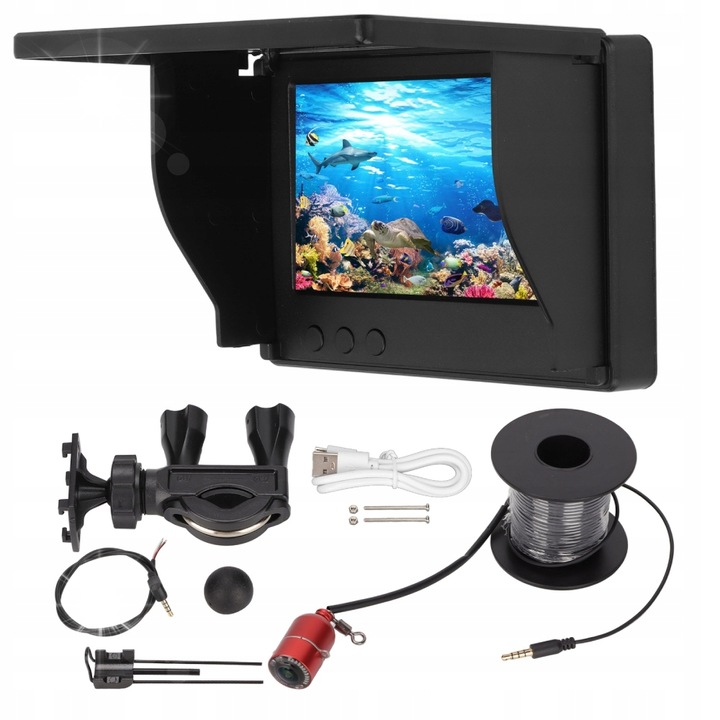 Camera video subacvatica 4,3", monitor LCD, rezistenta la apa IP67, acumulator 5000 mAh, set complet