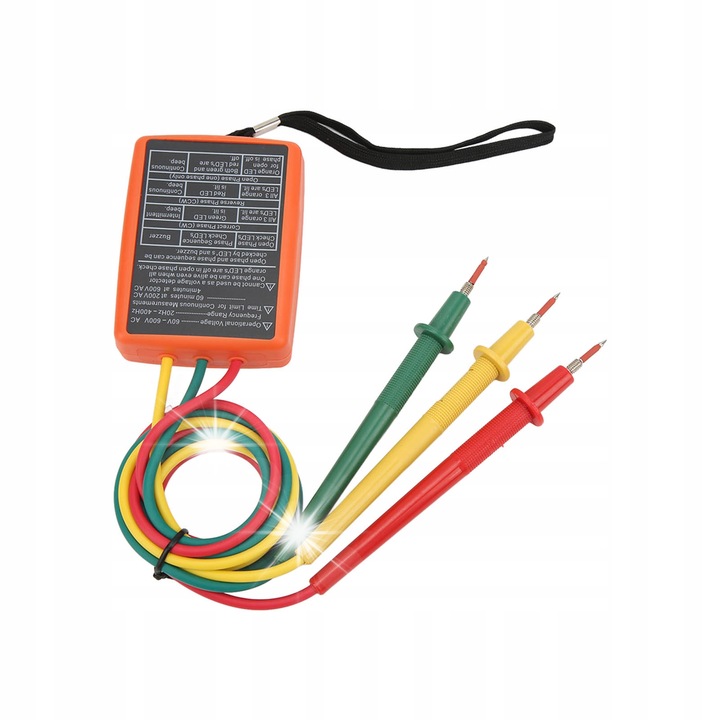 Tester rotativ 3 faze SM852B, 60-600V, frecventa 20-400Hz, cu clipuri, set complet