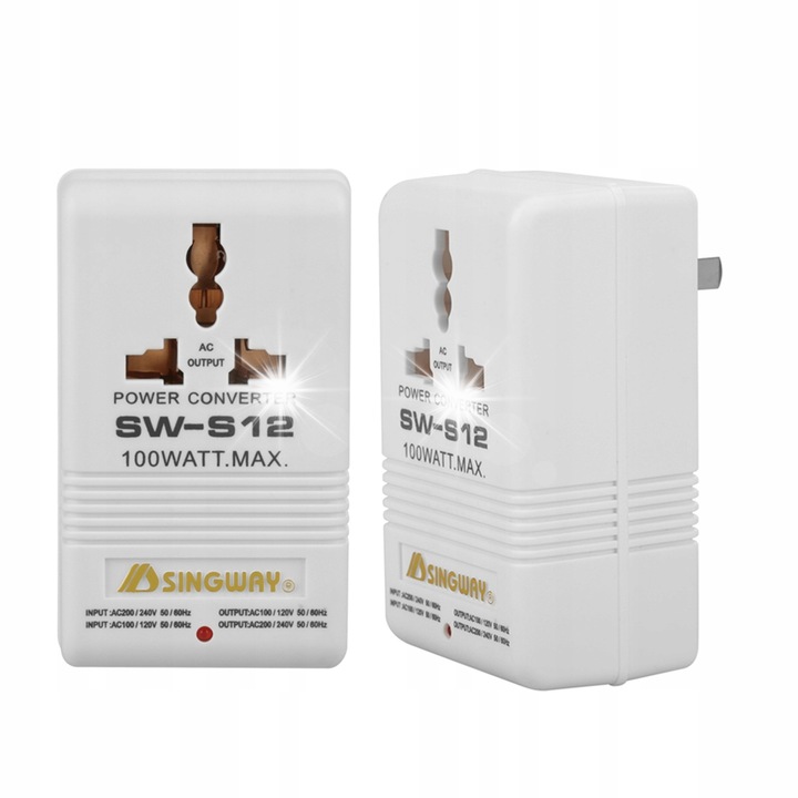 Transformator de tensiune 100W, alb, 9x5,5cm, set converter 110V-220V