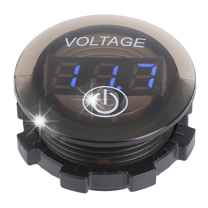 Masurator de tensiune digital LED 12V-24V, waterproof, negru, set cu cleme