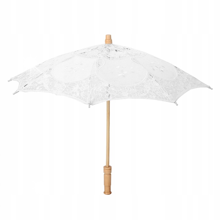 Umbrela de mireasa din matase, alba, 53cm, cu dantela, set 1 bucata