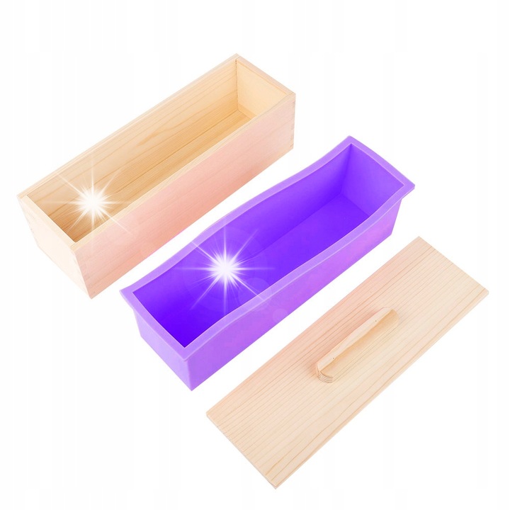 Matrita din silicon pentru sapun, 1200ml, violet, set cu capac din lemn, dimensiuni 28,3x9,3x8,4cm