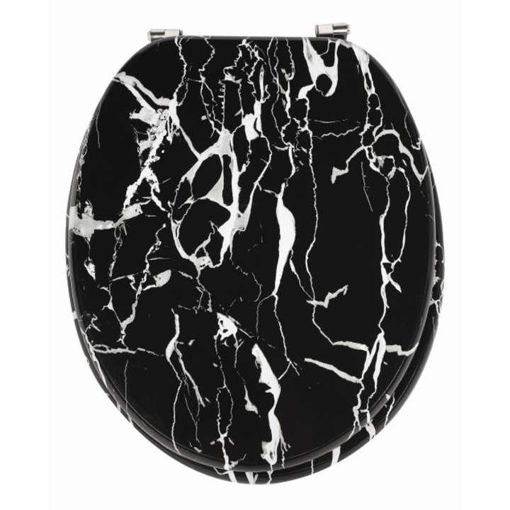 Frogee MDF WC ülőke - Rozsdamentes zsanérokkal - MARBLE BLACK