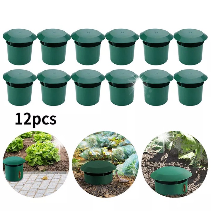 Комплект от 12 капана за охлюви, екологична защита за градината, 9х9.5х11см, зелен