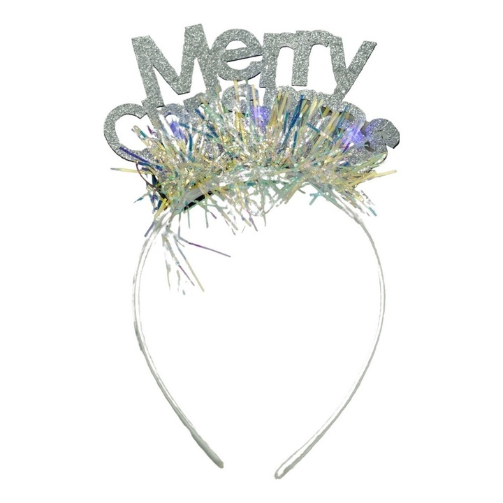 Mery Cristmas fejpánt/hajpánt, metál szürke csillámmal, standard méret