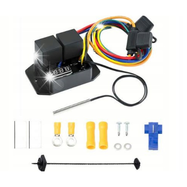 Ventilátor kapcsolókészlet digitális hőmérséklet-szabályozással, 12V, 17x12x8cm