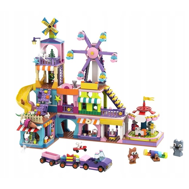 Set de construit Hogokids, 3 in 1, tobogan, moara diavolului, carusel, multicolor