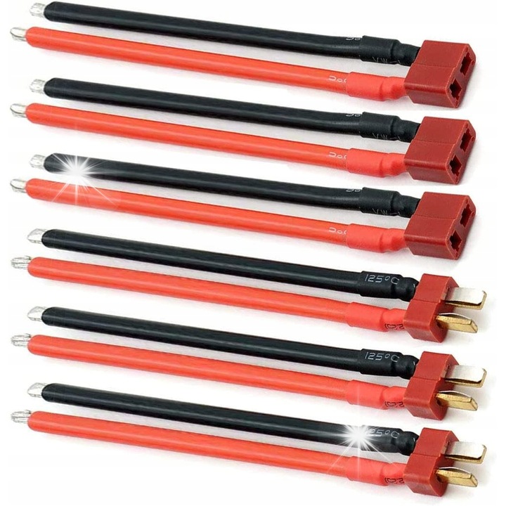 Set 3 adaptoare Deans T Plug 14AWG, 10cm, YUNIQUE