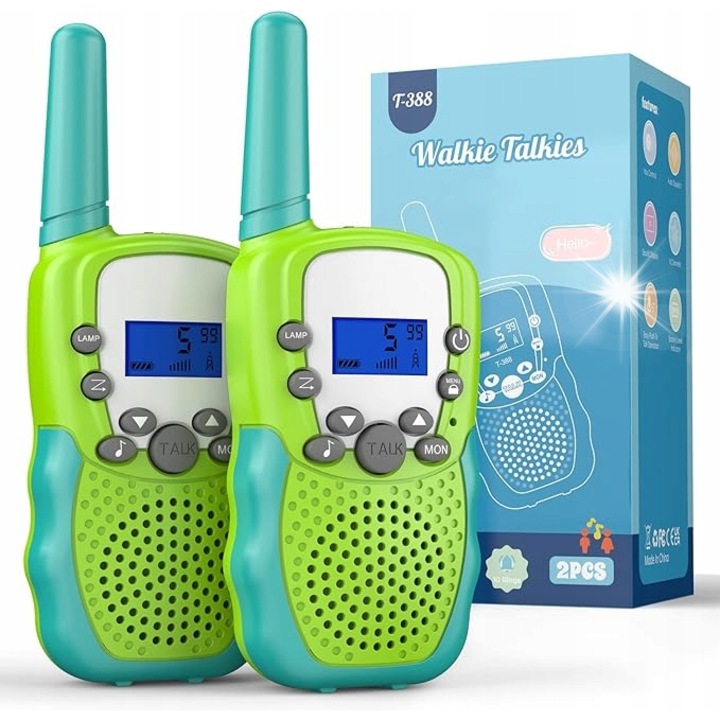 Walkie Talkie gyerekeknek, 2 darabos készlet, 8 csatorna, 3 mérföldes hatótáv, ergonomikus kialakítás, 3-12 év