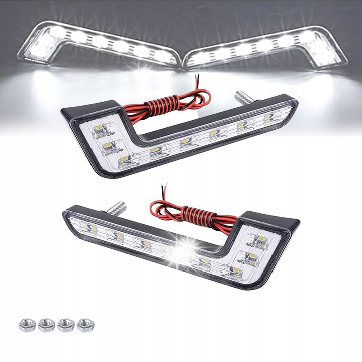 Proiectoare LED pentru zi, 2x8 SMD, alb xenon 6000K, dimensiuni 165x20x50mm, set de montaj