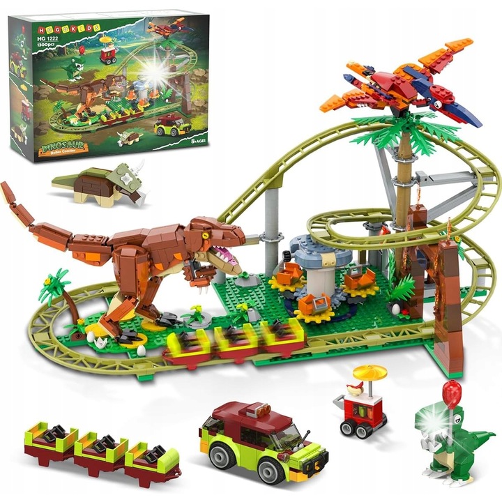 Set de constructie Hogokids KLOCKI KOLEJKA GORSKA DINOZAUR, 1222 piese