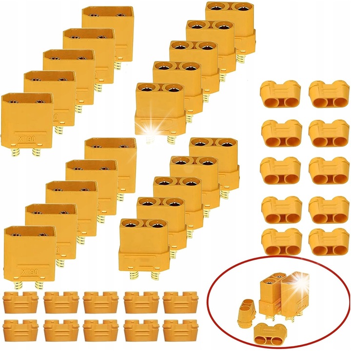 Set conectori XT90H barbati-femei 10 perechi 40A/90A pentru drone