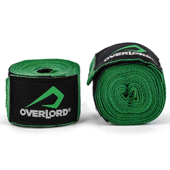 Боксов бинт Overlord 4,5 м, зелен, 100% памук, закопчаване hook & loop