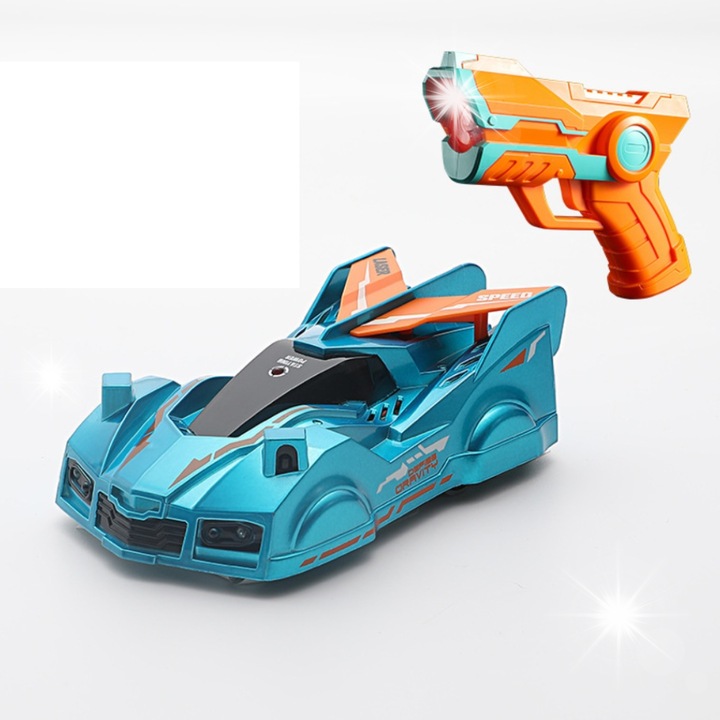 Masinuta RC Wspinaczkowa, 360° Rotatie, Control Laser, Nerecomandat, 6 ani+, Albastru-Portocaliu, Set cu Cablu USB