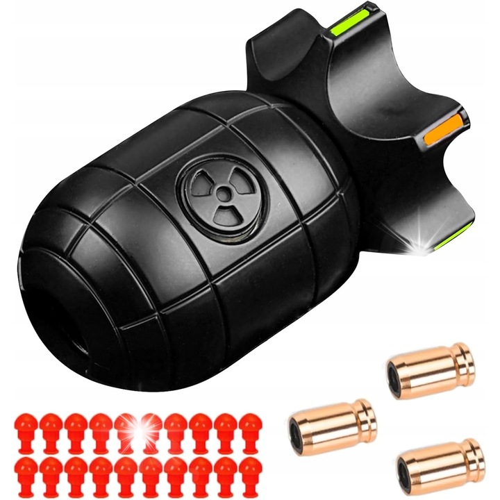 Jucarie interactiva antistress, mini pistol, design bomba atomica, 3 proiectile, portabila