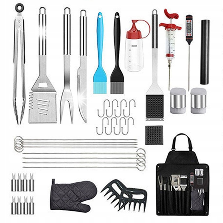 Set de unelte pentru gratar, 42 piese, accesorii din inox, multicolor